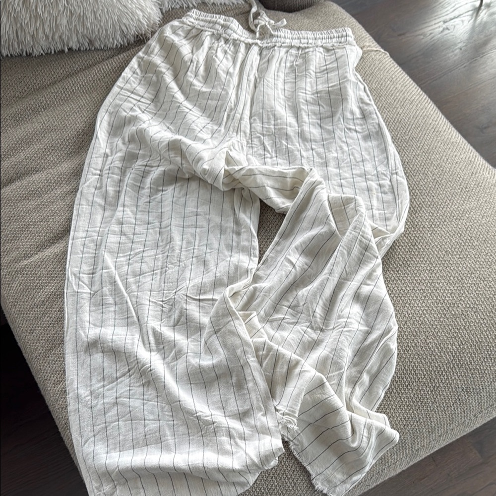Off white with Navy Blue Stripes Casual Pants.